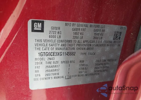 2016 GMC Canyon Sle z USA, uszkodzony, nr VIN 1GTG6CE3XG1145682